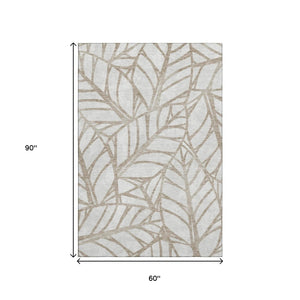 HomeRoots 5' X 8' Beige Floral Area Rug – Washable, UV-Protected, Stain Resistant, Perfect for Busy Homes! 662473