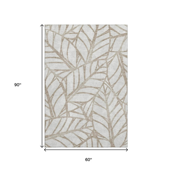 HomeRoots 5' X 8' Beige Floral Area Rug – Washable, UV-Protected, Stain Resistant, Perfect for Busy Homes! 662473