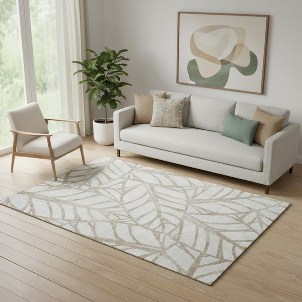 HomeRoots 5' X 8' Beige Floral Area Rug – Washable, UV-Protected, Stain Resistant, Perfect for Busy Homes! 662473
