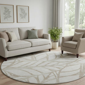 HomeRoots 8' Beige Floral Washable Round Area Rug - UV Protected, Stain-Resistant, Perfect for Busy Homes! 662474