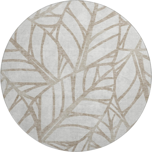 HomeRoots 8' Beige Floral Washable Round Area Rug - UV Protected, Stain-Resistant, Perfect for Busy Homes! 662474