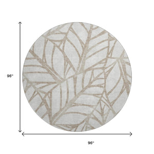 HomeRoots 8' Beige Floral Washable Round Area Rug - UV Protected, Stain-Resistant, Perfect for Busy Homes! 662474