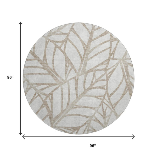 HomeRoots 8' Beige Floral Washable Round Area Rug - UV Protected, Stain-Resistant, Perfect for Busy Homes! 662474