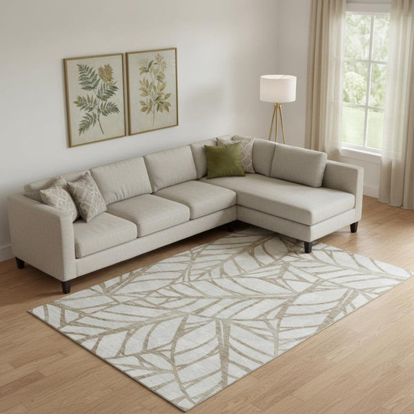 HomeRoots 8' X 10' Beige And Brown Floral Washable Area Rug - UV Protected, Stain Resistant, Durable Design! 662475
