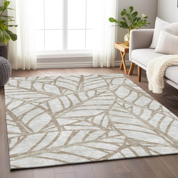 HomeRoots 8' X 10' Beige And Brown Floral Washable Area Rug - UV Protected, Stain Resistant, Durable Design! 662475