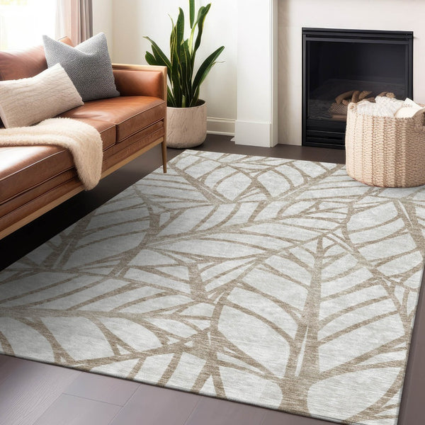HomeRoots 8' X 10' Beige And Brown Floral Washable Area Rug - UV Protected, Stain Resistant, Durable Design! 662475