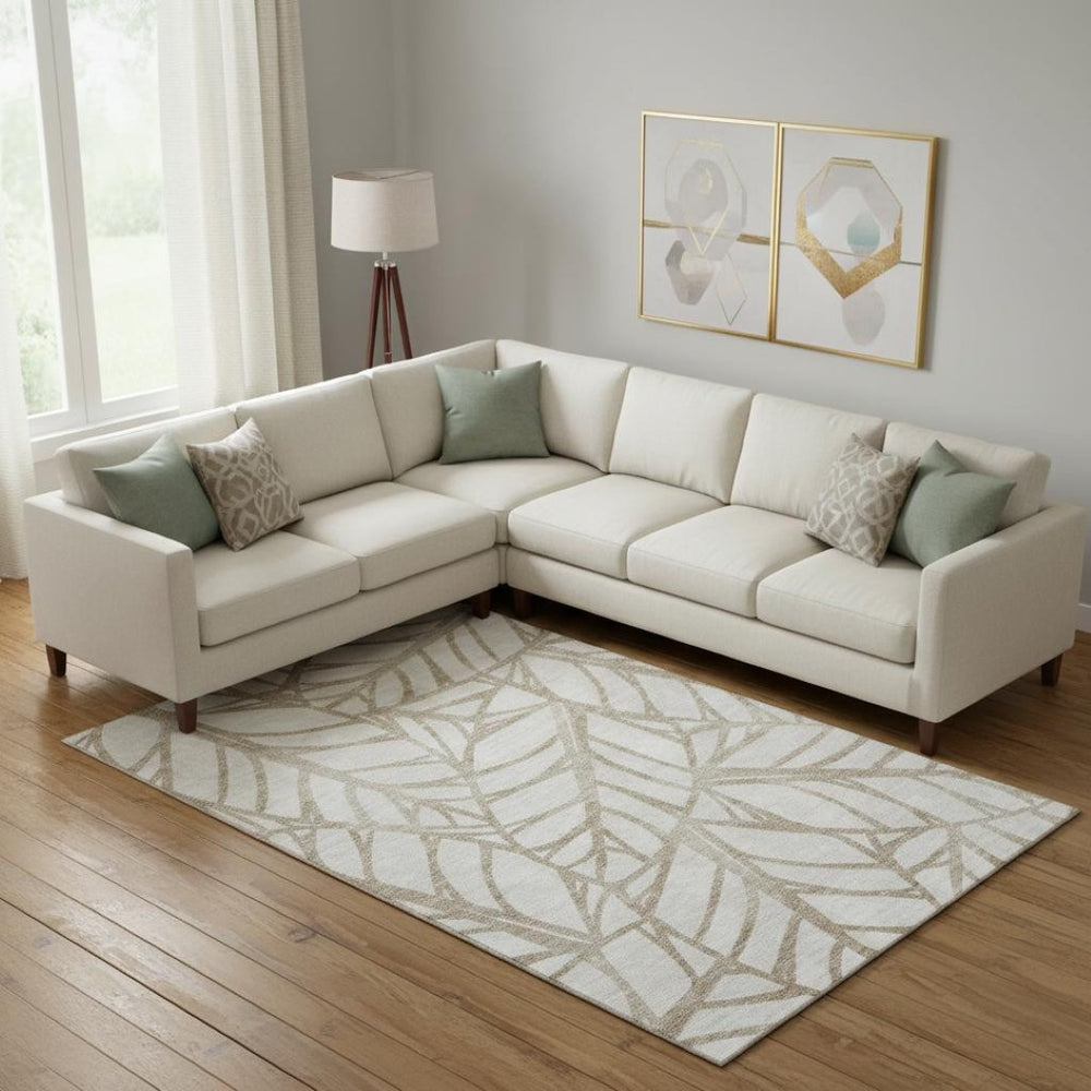 HomeRoots 9' X 12' Floral Washable Area Rug - Beige & Brown with UV Protection for Timeless Home Elegance 662476