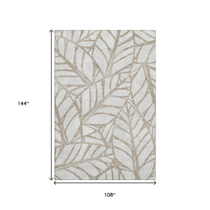 HomeRoots 9' X 12' Floral Washable Area Rug - Beige & Brown with UV Protection for Timeless Home Elegance 662476