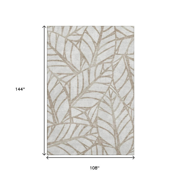 HomeRoots 9' X 12' Floral Washable Area Rug - Beige & Brown with UV Protection for Timeless Home Elegance 662476