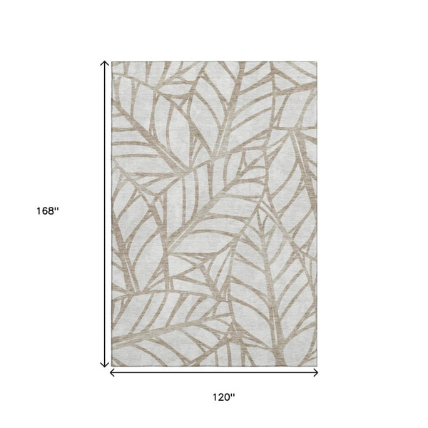 HomeRoots 10' Beige & Brown Floral Area Rug – Washable, UV Protected, Stain Resistant for Busy Homes & Families 662477