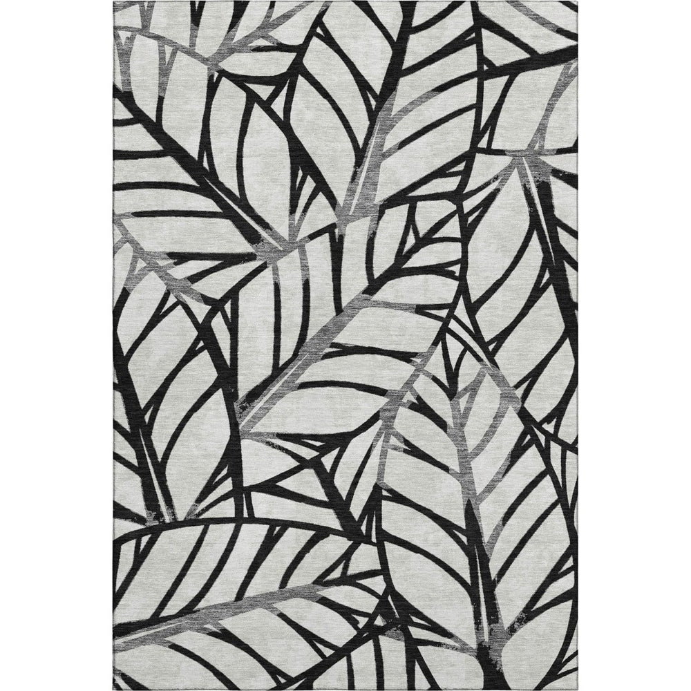 HomeRoots 5' X 8' Black & Beige Floral Area Rug - Washable, UV Protected, Stain Resistant for Easy Care 662479