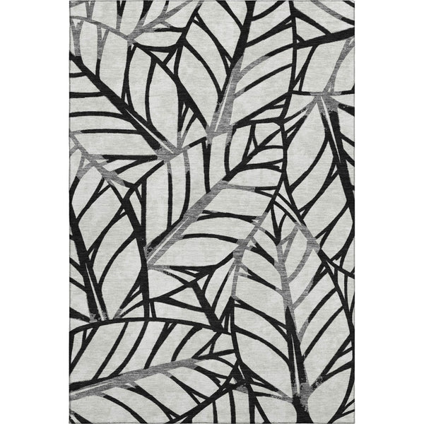 HomeRoots 5' X 8' Black & Beige Floral Area Rug - Washable, UV Protected, Stain Resistant for Easy Care 662479