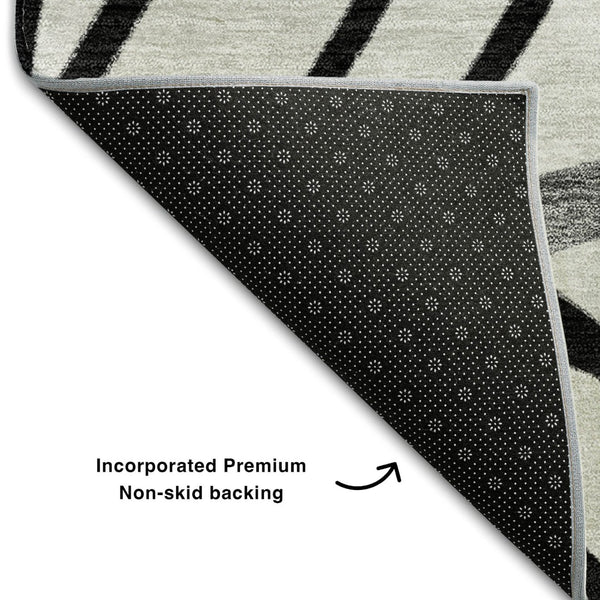 HomeRoots 5' X 8' Black & Beige Floral Area Rug - Washable, UV Protected, Stain Resistant for Easy Care 662479