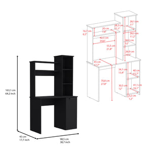 English Elm Carson Black Computer Desk with Hutch, 25.8"x17.7" Work Surface, Single Door Cabinet & Shelves B200P188877