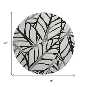 HomeRoots 8' Black And Beige Floral Washable Round Rug – Durable, UV-Resistant, Ideal for High-Traffic Areas! 662480