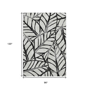 HomeRoots 8' X 10' Elegant Black & Beige Floral Washable Area Rug with UV Protection for High-Traffic Spaces 662481