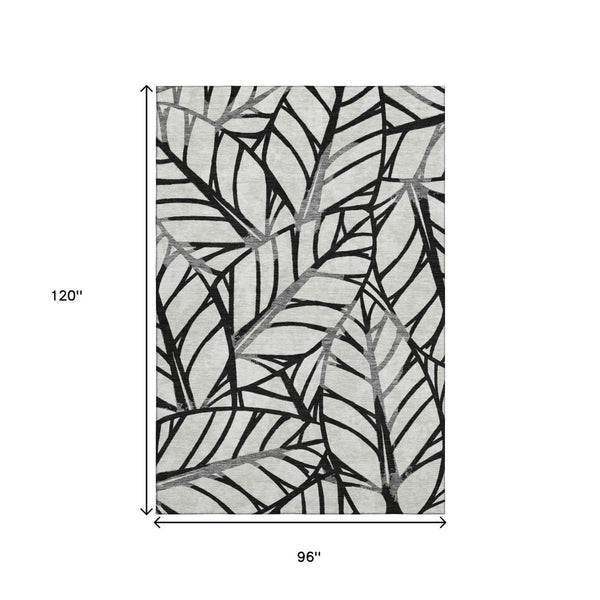HomeRoots 8' X 10' Elegant Black & Beige Floral Washable Area Rug with UV Protection for High-Traffic Spaces 662481