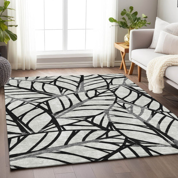 HomeRoots 8' X 10' Elegant Black & Beige Floral Washable Area Rug with UV Protection for High-Traffic Spaces 662481
