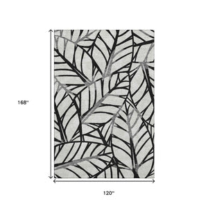 HomeRoots 10' X 14' Black and Beige Floral Washable Area Rug – Durable, UV-Protected, Stain-Resistant Design! 662483