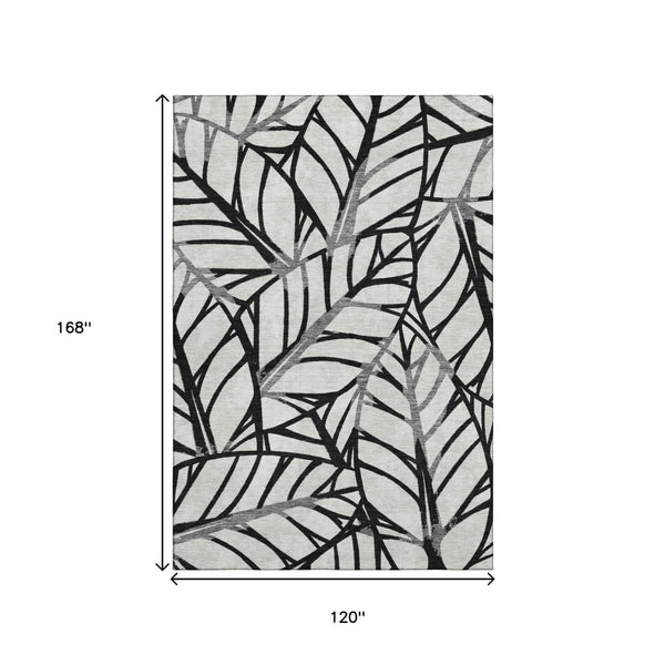 HomeRoots 10' X 14' Black and Beige Floral Washable Area Rug – Durable, UV-Protected, Stain-Resistant Design! 662483