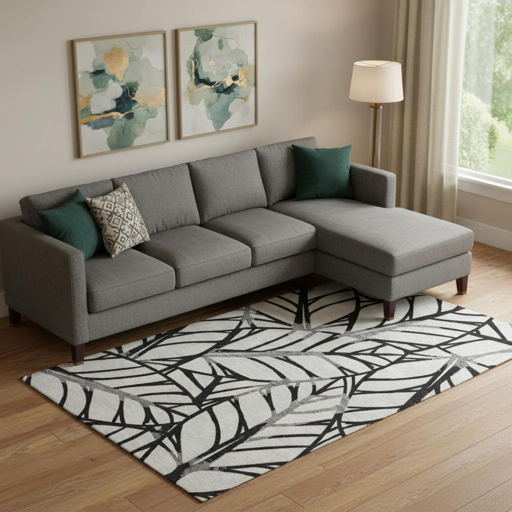 HomeRoots 10' X 14' Black and Beige Floral Washable Area Rug – Durable, UV-Protected, Stain-Resistant Design! 662483