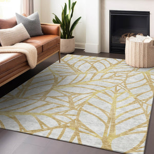 HomeRoots 5' X 8' Gold Beige Floral Area Rug - Washable, UV Protected, Easy-Care, Durable for Homes with Kids & Pets 662491