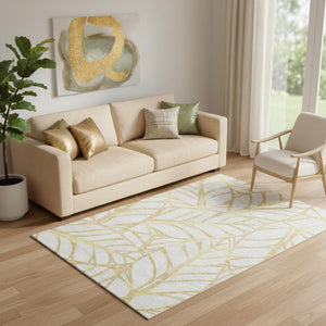 HomeRoots 5' X 8' Gold Beige Floral Area Rug - Washable, UV Protected, Easy-Care, Durable for Homes with Kids & Pets 662491