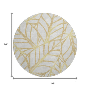 HomeRoots 8' Gold and Beige Floral Washable Round Rug – Durable, UV Protected, Perfect for High-Traffic Areas! 662492