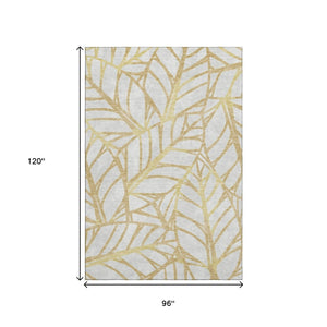 HomeRoots 8' X 10' Elegant Gold & Beige Floral Washable Area Rug - UV Protected, Stain-Resistant Design! 662493