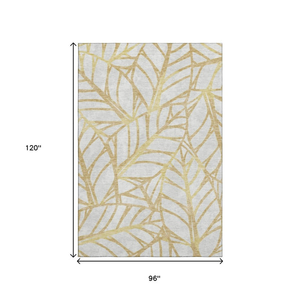 HomeRoots 8' X 10' Elegant Gold & Beige Floral Washable Area Rug - UV Protected, Stain-Resistant Design! 662493