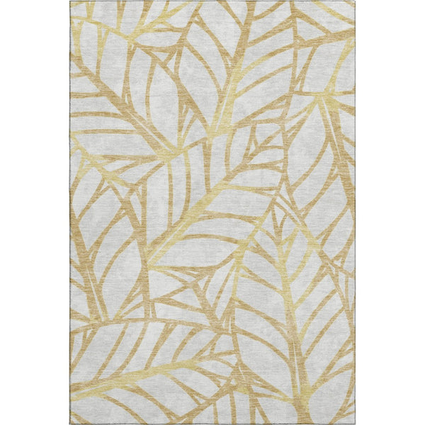 HomeRoots 8' X 10' Elegant Gold & Beige Floral Washable Area Rug - UV Protected, Stain-Resistant Design! 662493