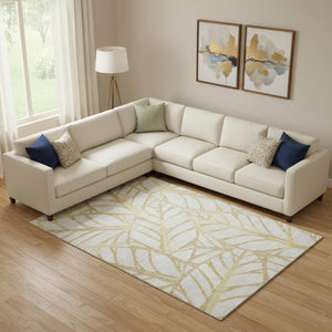 HomeRoots 8' X 10' Elegant Gold & Beige Floral Washable Area Rug - UV Protected, Stain-Resistant Design! 662493