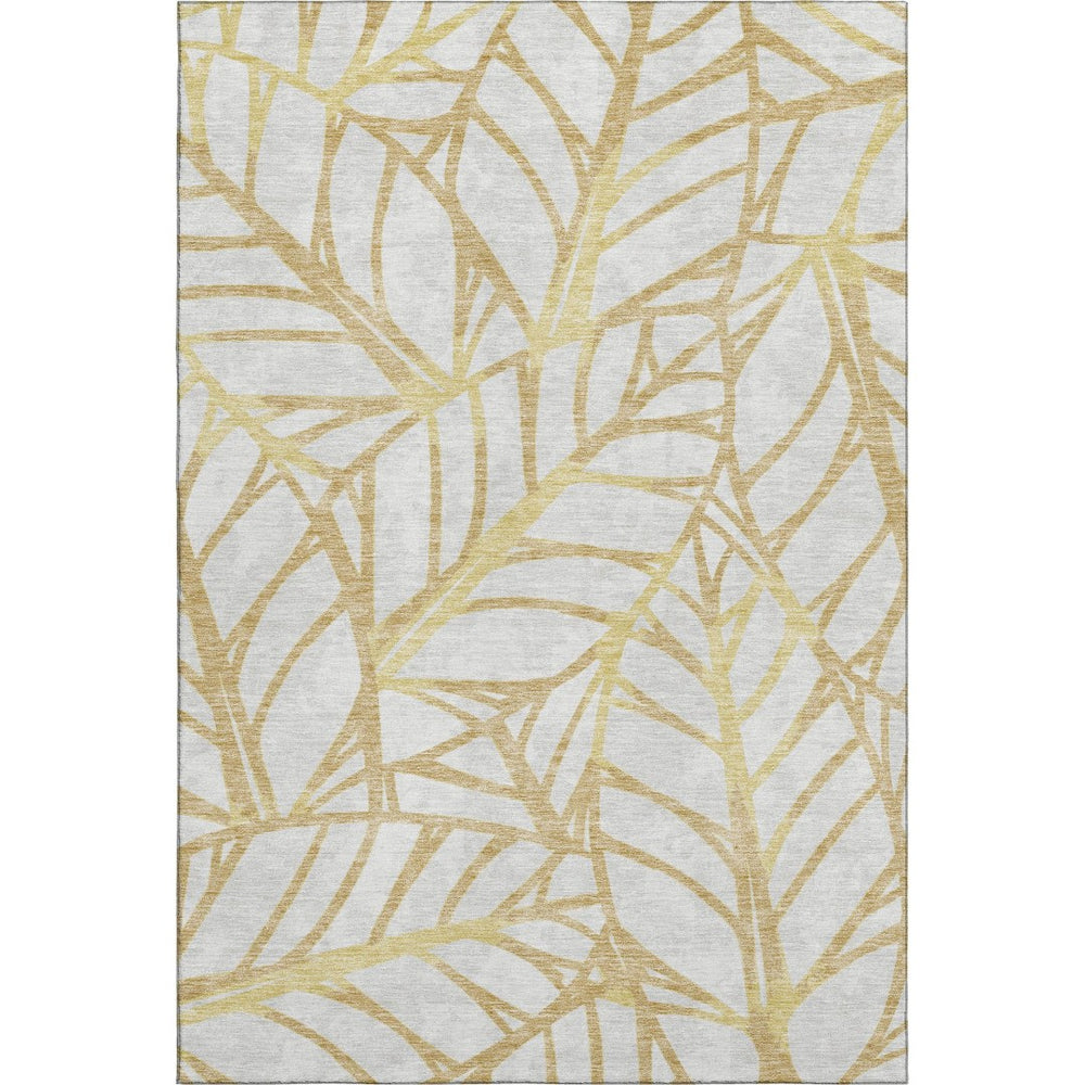 HomeRoots 9' X 12' Gold And Beige Floral Area Rug - Washable, Durable, UV Protected for Homes with Kids & Pets 662494