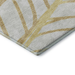 HomeRoots 9' X 12' Gold And Beige Floral Area Rug - Washable, Durable, UV Protected for Homes with Kids & Pets 662494