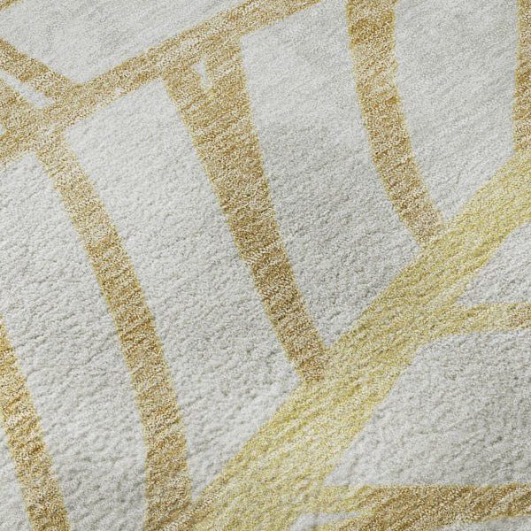 HomeRoots 9' X 12' Gold And Beige Floral Area Rug - Washable, Durable, UV Protected for Homes with Kids & Pets 662494