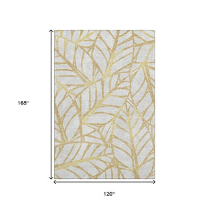 HomeRoots 10' Gold & Beige Floral Washable Area Rug - UV Protected, Stain Resistant, Ideal for Family Spaces 662495