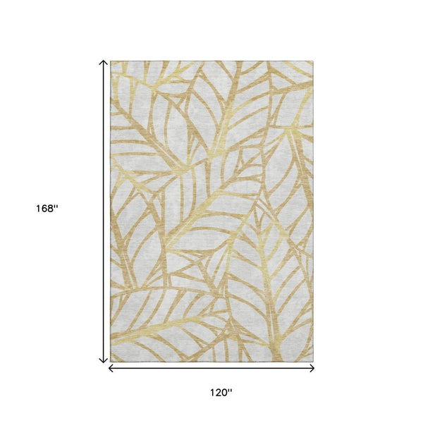 HomeRoots 10' Gold & Beige Floral Washable Area Rug - UV Protected, Stain Resistant, Ideal for Family Spaces 662495
