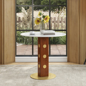 English Elm Modern Round Dining Table - 33.5" Sintered Stone Top With Wooden Legs & Gold Base For Small Spaces P1 W1535S00584-GIGA