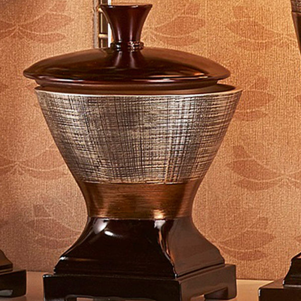 English Elm 10" Polyresin Naomi Jewelry Box Espresso - Egyptian Motif, Modern Top Handle, Hex Pedestal Base B072116371
