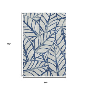 HomeRoots 5' X 8' Navy Blue & Beige Floral Area Rug - Washable, Durable, UV-Protected for Busy Homes! 662503