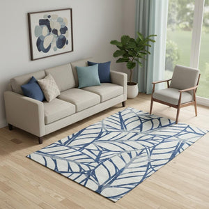 HomeRoots 5' X 8' Navy Blue & Beige Floral Area Rug - Washable, Durable, UV-Protected for Busy Homes! 662503