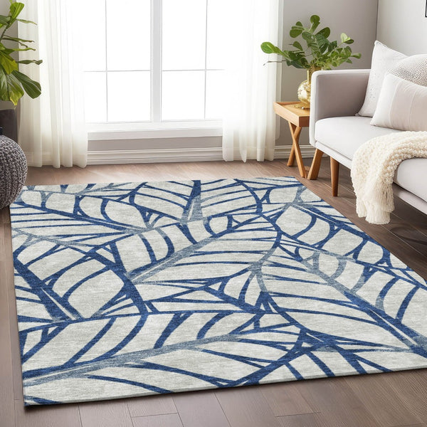 HomeRoots 5' X 8' Navy Blue & Beige Floral Area Rug - Washable, Durable, UV-Protected for Busy Homes! 662503