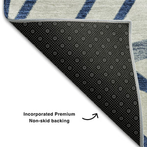 HomeRoots 5' X 8' Navy Blue & Beige Floral Area Rug - Washable, Durable, UV-Protected for Busy Homes! 662503