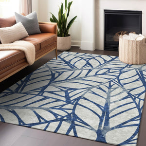 HomeRoots 5' X 8' Navy Blue & Beige Floral Area Rug - Washable, Durable, UV-Protected for Busy Homes! 662503