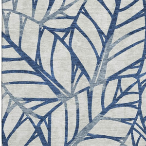 HomeRoots 5' X 8' Navy Blue & Beige Floral Area Rug - Washable, Durable, UV-Protected for Busy Homes! 662503