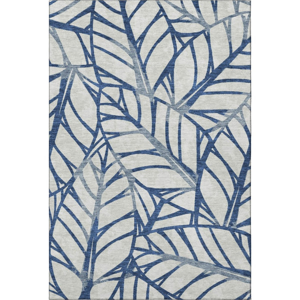 HomeRoots 5' X 8' Navy Blue & Beige Floral Area Rug - Washable, Durable, UV-Protected for Busy Homes! 662503