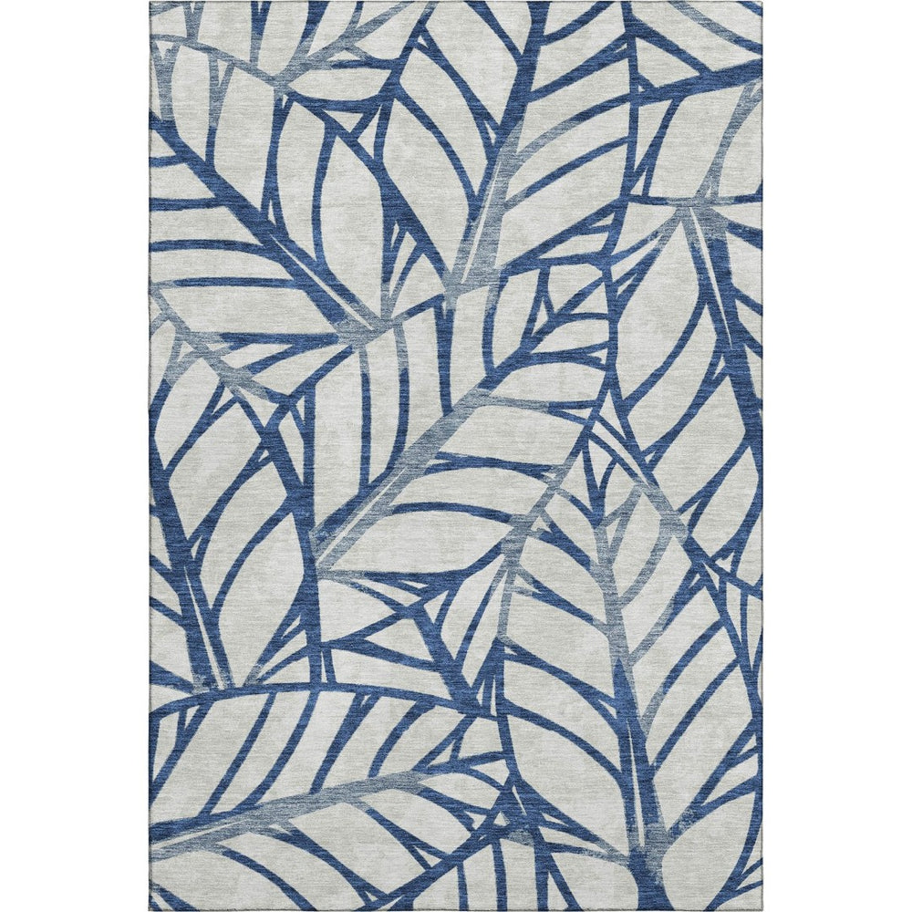 HomeRoots 8' X 10' Navy Blue & Beige Floral Washable Area Rug – Stain Resistant, UV Protected, Durable Design! 662505