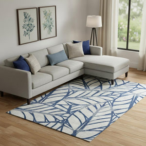 HomeRoots 10' Navy Blue and Beige Floral Area Rug - Washable, UV-Protected, Perfect for High-Traffic Spaces! 662507
