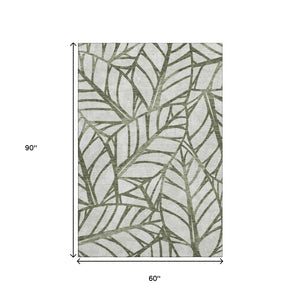 HomeRoots 5' X 8' Olive Green & Beige Floral Area Rug - Washable, UV Protected, Perfect for Kids & Pets! 662509