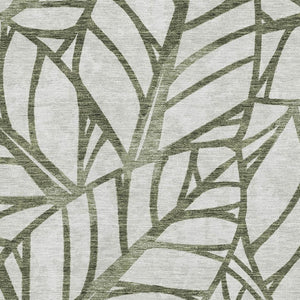 HomeRoots 5' X 8' Olive Green & Beige Floral Area Rug - Washable, UV Protected, Perfect for Kids & Pets! 662509